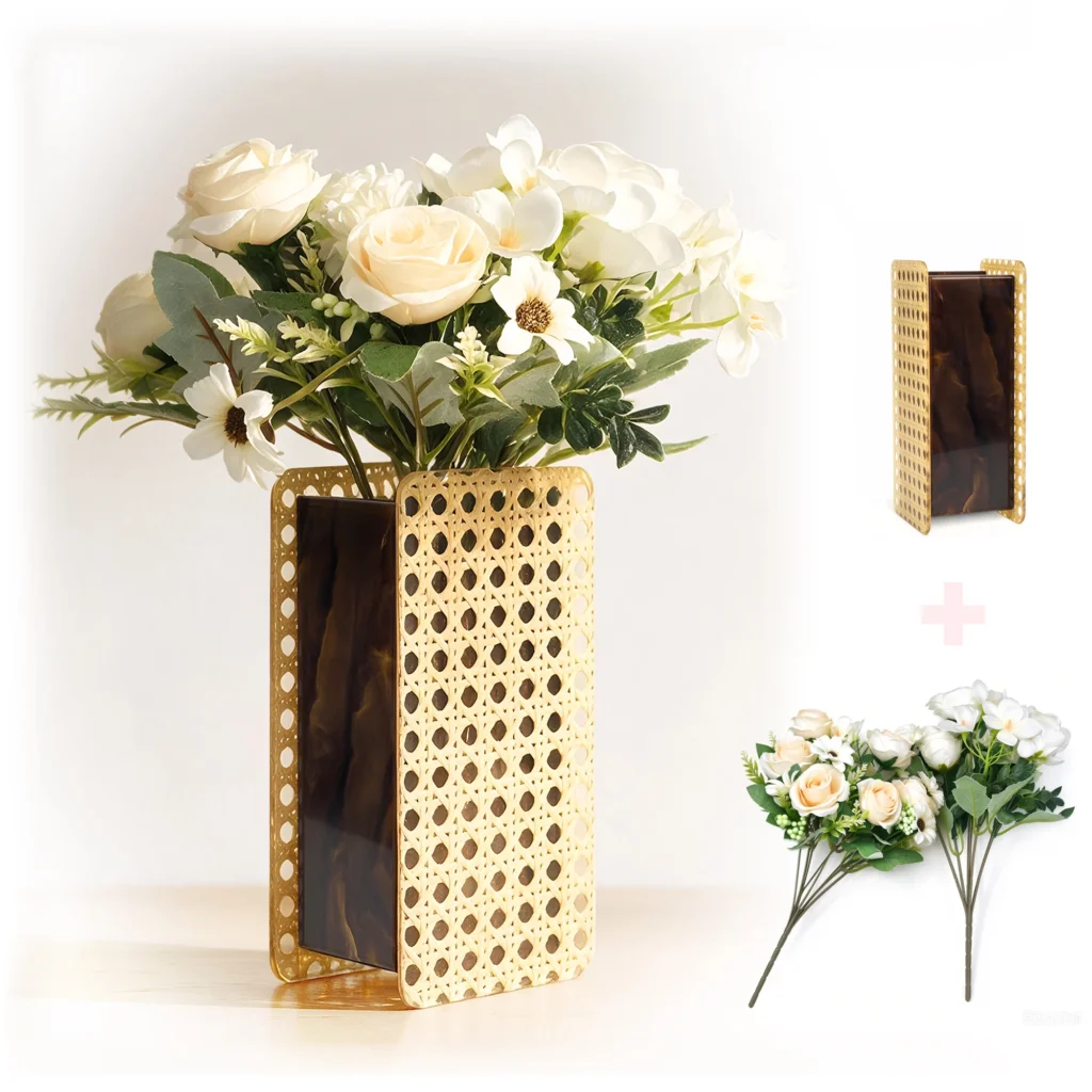 Rectangular Acrylic Vase & Faux Floral Set