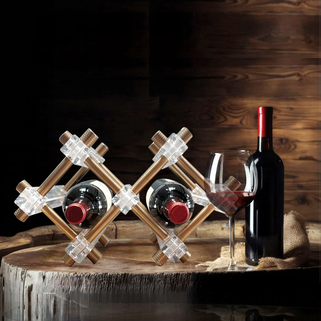 countertop diamond — clear acrylic wine rack with gold-tone metal connectors